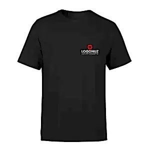 Sıfır Yaka Firma Logo Baskılı Siyah Tişört